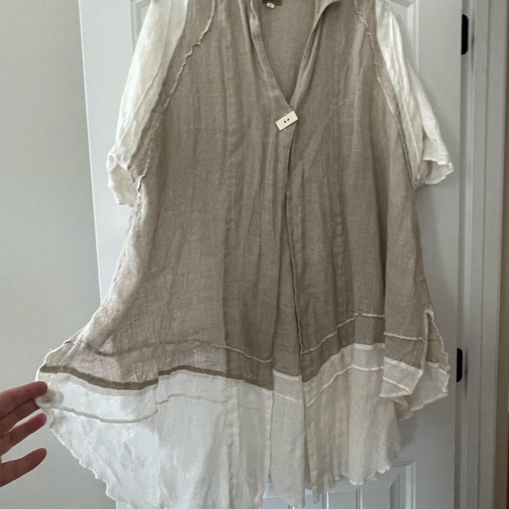 Elegant Beige and White Women's Top